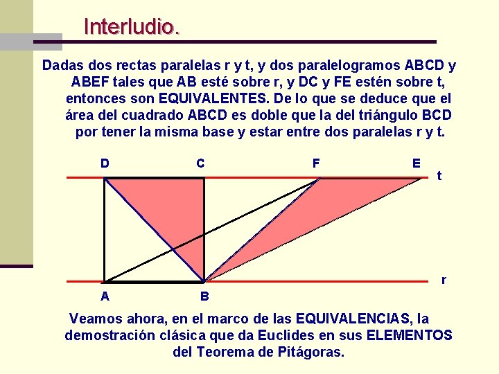  Interludio. Dadas dos rectas paralelas r y t, y dos paralelogramos ABCD y