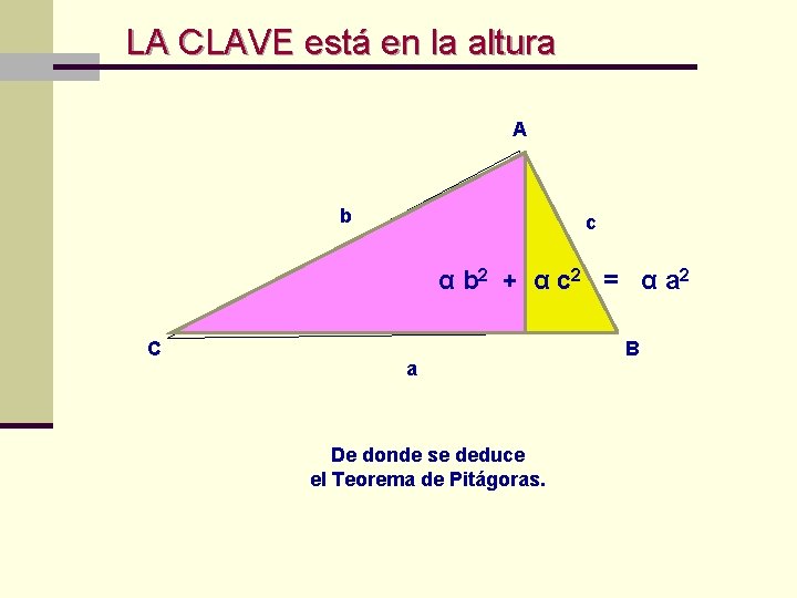  LA CLAVE está en la altura A b c α b 2 +