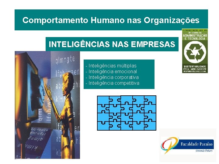 Comportamento Humano nas Organizações INTELIGÊNCIAS NAS EMPRESAS - Inteligências múltiplas - Inteligência emocional -