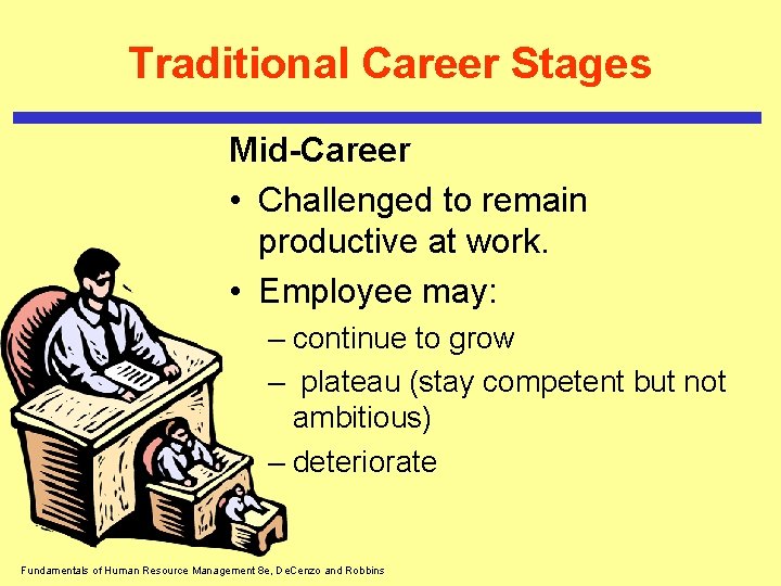 Traditional Career Stages Mid-Career • Challenged to remain productive at work. • Employee may: