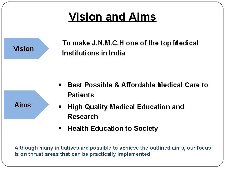 Vision and Aims Vision To make J. N. M. C. H one of the