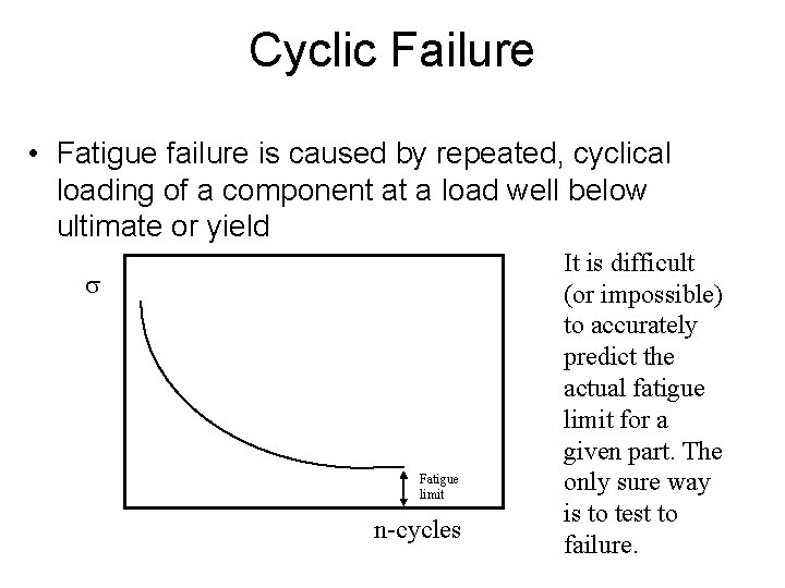 Cyclic Failure • Fatigue failure is caused by repeated, cyclical loading of a component