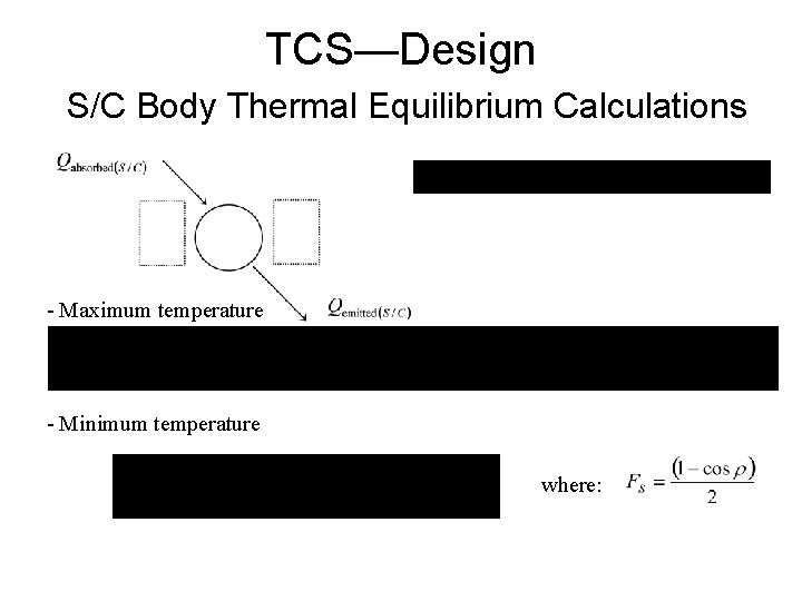 TCS—Design S/C Body Thermal Equilibrium Calculations - Maximum temperature - Minimum temperature where: 