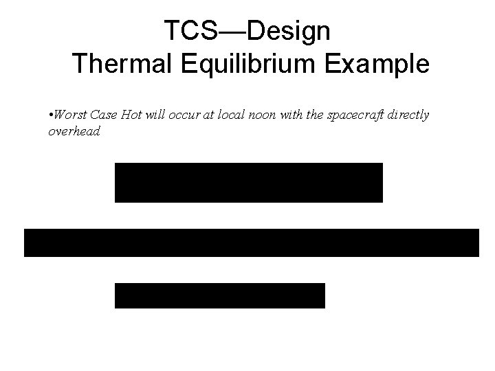 TCS—Design Thermal Equilibrium Example • Worst Case Hot will occur at local noon with