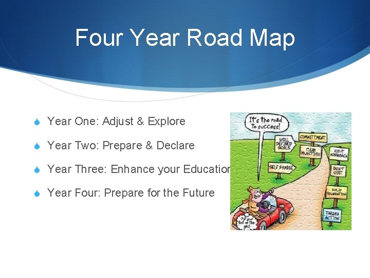 Four Year Road Map S Year One: Adjust & Explore S Year Two: Prepare