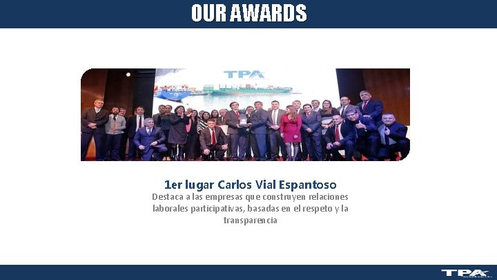 OUR AWARDS TPA , WHAT HAVE WE ACCOMPLISHED ? 1 er lugar Carlos Vial