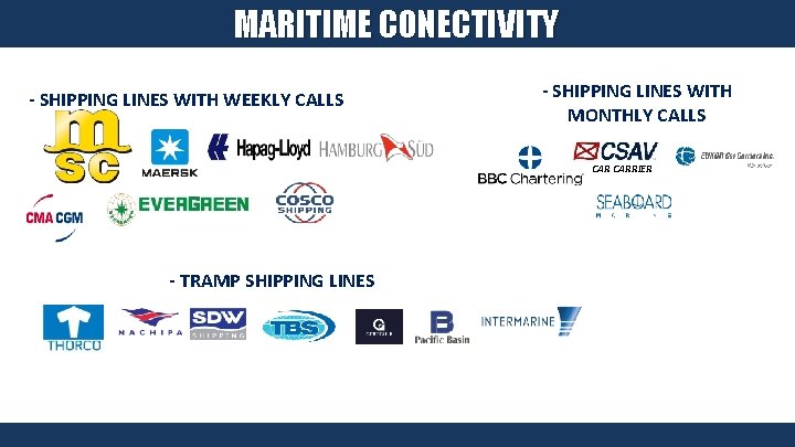 MARITIME CONECTIVITY - SHIPPING LINES WITH WEEKLY CALLS - SHIPPING LINES WITH MONTHLY CALLS