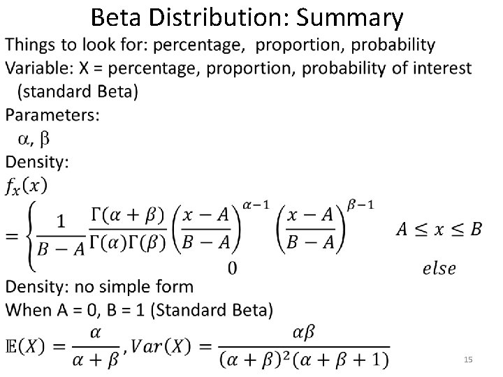  • Beta Distribution: Summary 15 