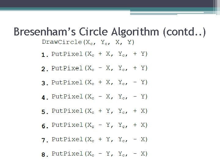 Bresenham’s Circle Algorithm (contd. . ) 