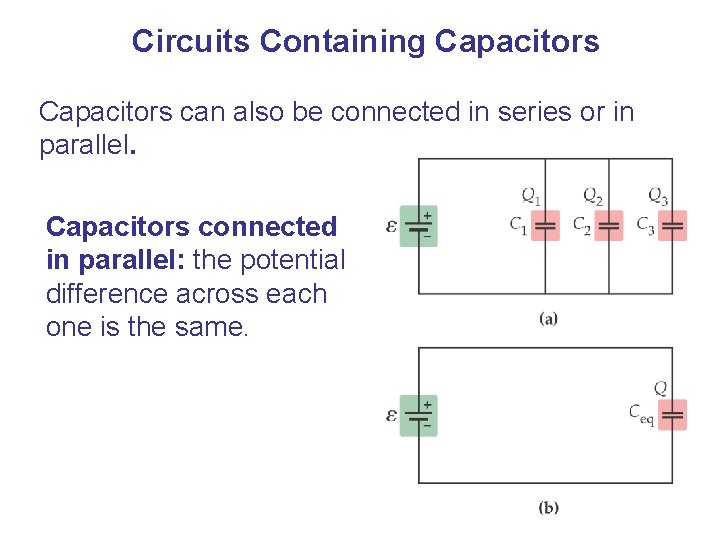 Circuits Containing Capacitors can also be connected in series or in parallel. Capacitors connected