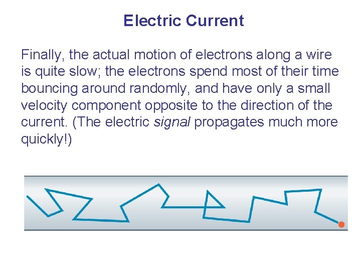 Electric Current Finally, the actual motion of electrons along a wire is quite slow;