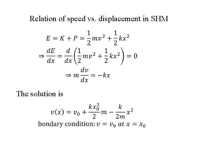 Relation of speed vs. displacement in SHM The solution is 
