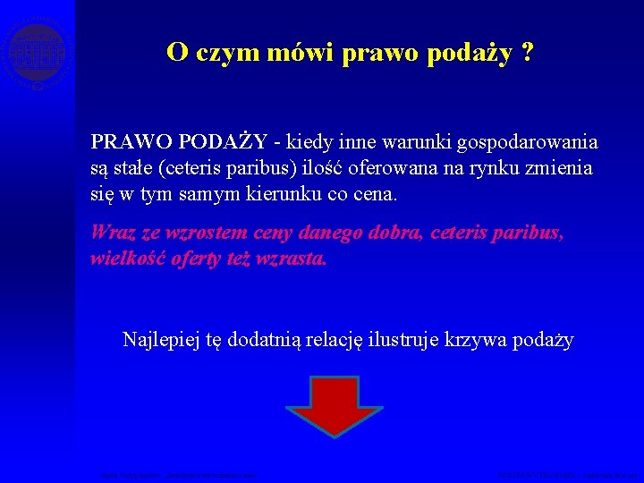 O czym mówi prawo podaży ? PRAWO PODAŻY - kiedy inne warunki gospodarowania są