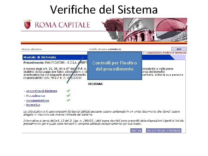 Verifiche del Sistema Controlli per l’inoltro del procedimento 