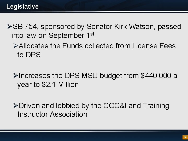 Legislative ØSB 754, sponsored by Senator Kirk Watson, passed into law on September 1