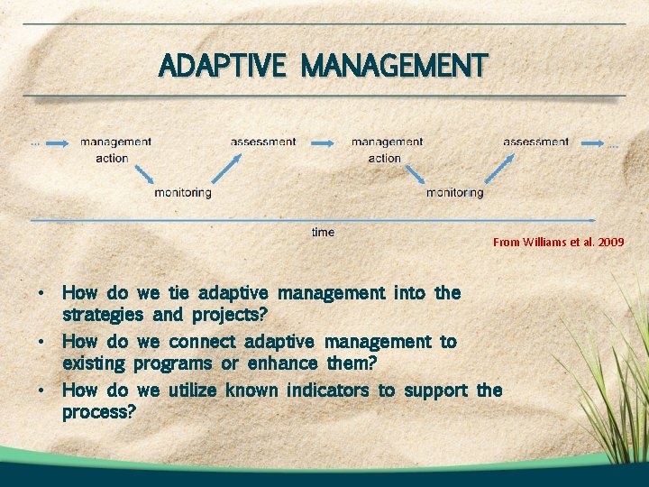 ADAPTIVE MANAGEMENT From Williams et al. 2009 • How do we tie adaptive management ADAPTIVE MANAGEMENT From Williams et al. 2009 • How do we tie adaptive management