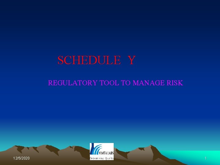 SCHEDULE Y REGULATORY TOOL TO MANAGE RISK 12/5/2020 1 