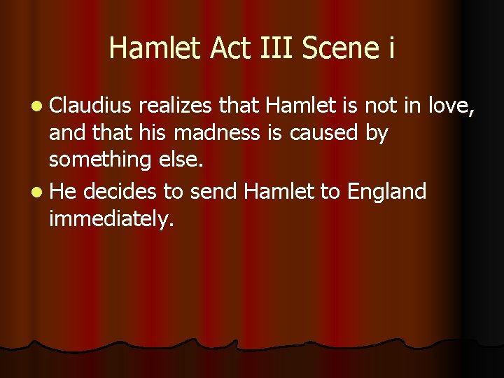 Hamlet Act III Scene i l Claudius realizes that Hamlet is not in love,