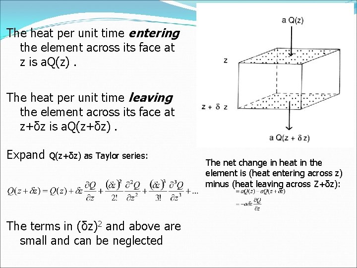 The heat per unit time entering the element across its face at z is