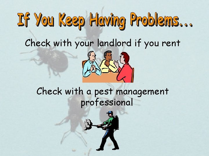 Check with your landlord if you rent Check with a pest management professional 