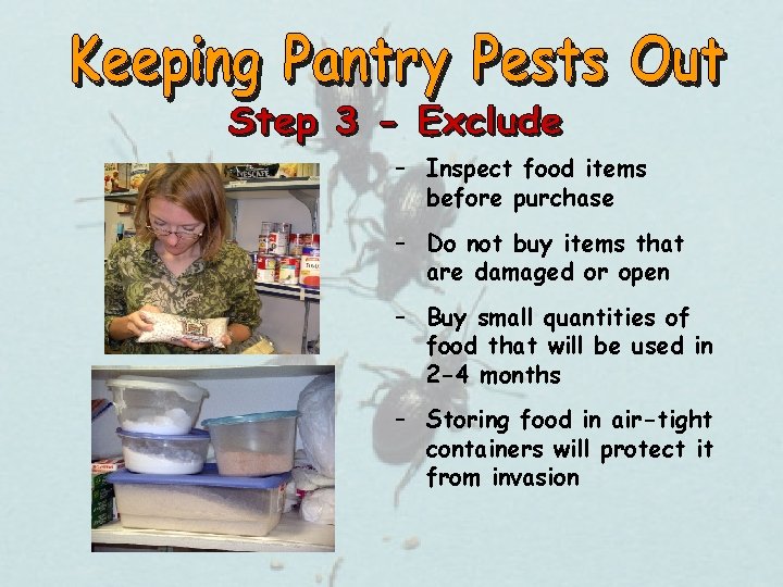 – Inspect food items before purchase – Do not buy items that are damaged