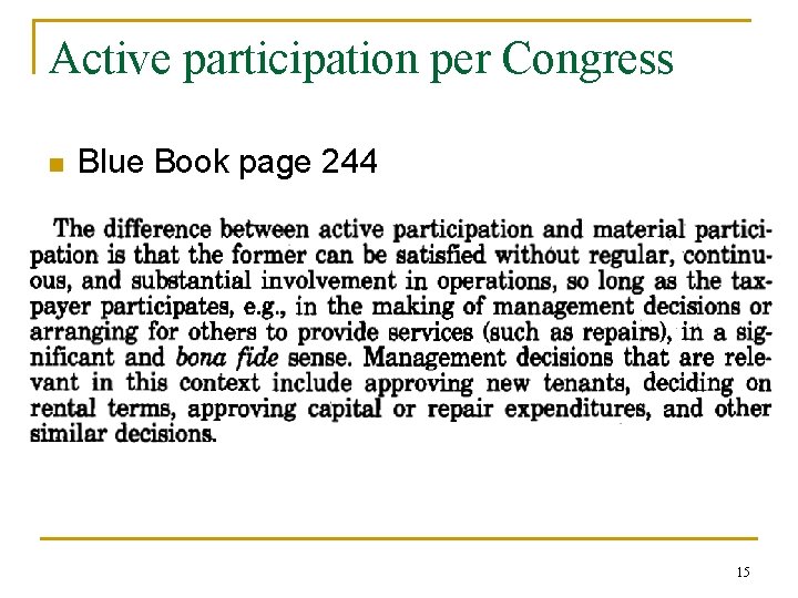 Active participation per Congress n Blue Book page 244 15 