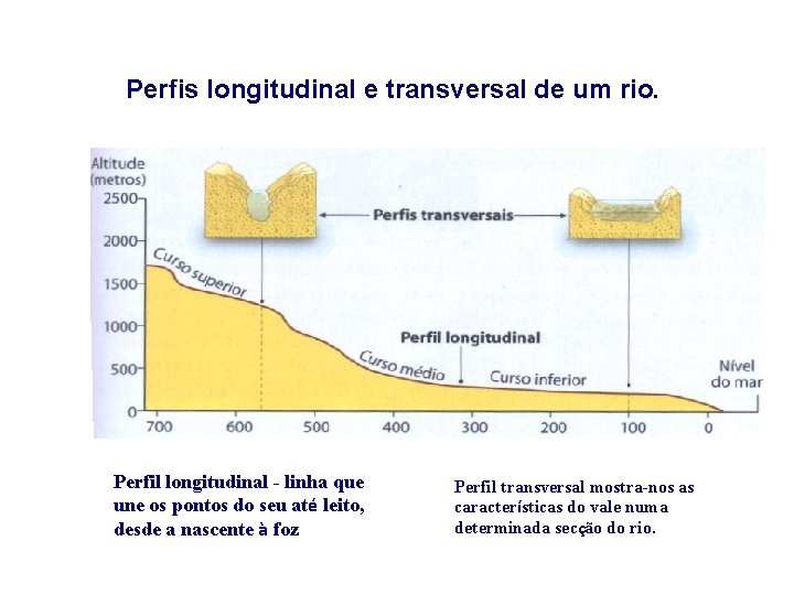 Perfis longitudinal e transversal de um rio. Perfil longitudinal - linha que une os