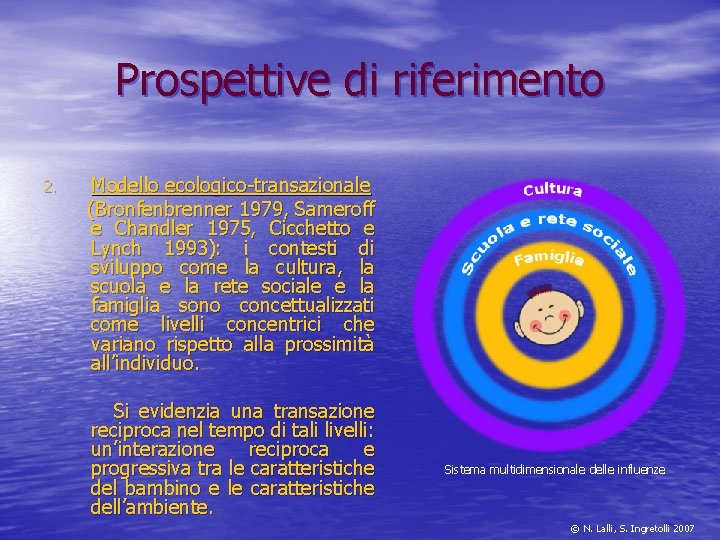 Prospettive di riferimento 2. Modello ecologico-transazionale (Bronfenbrenner 1979, Sameroff e Chandler 1975, Cicchetto e