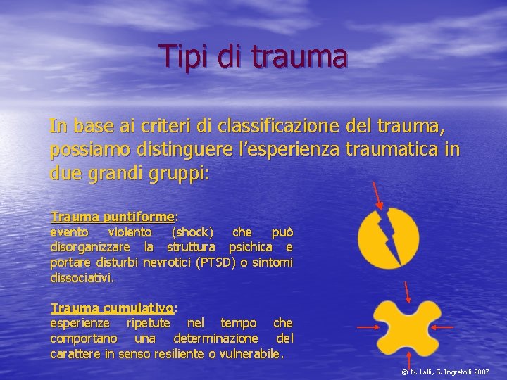 Tipi di trauma In base ai criteri di classificazione del trauma, possiamo distinguere l’esperienza