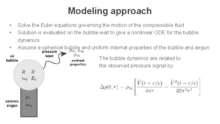 Modeling approach • • • Solve the Euler equations governing the motion of the