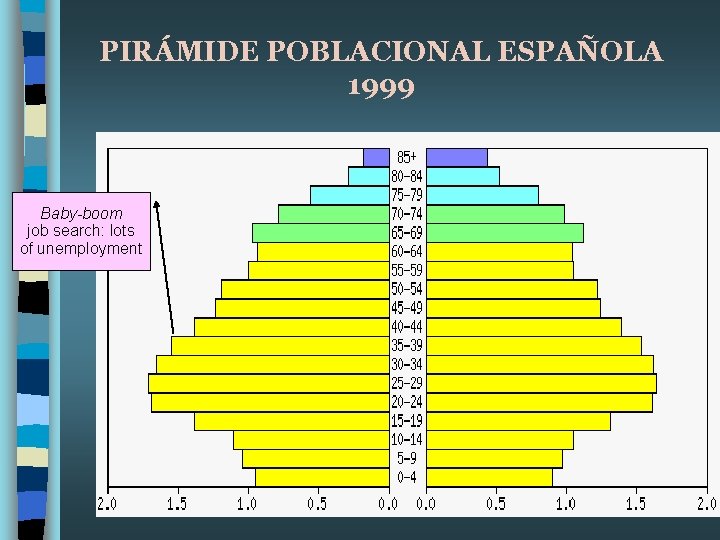 PIRÁMIDE POBLACIONAL ESPAÑOLA 1999 Baby-boom job search: lots of unemployment 