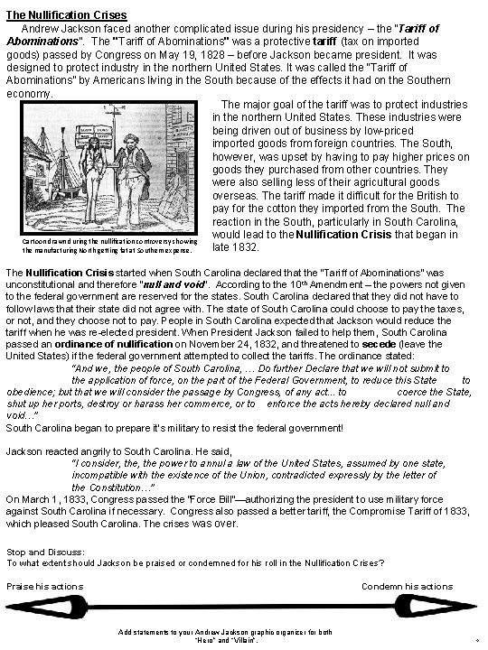 The Nullification Crises Andrew Jackson faced another complicated issue during his presidency – the The Nullification Crises Andrew Jackson faced another complicated issue during his presidency – the