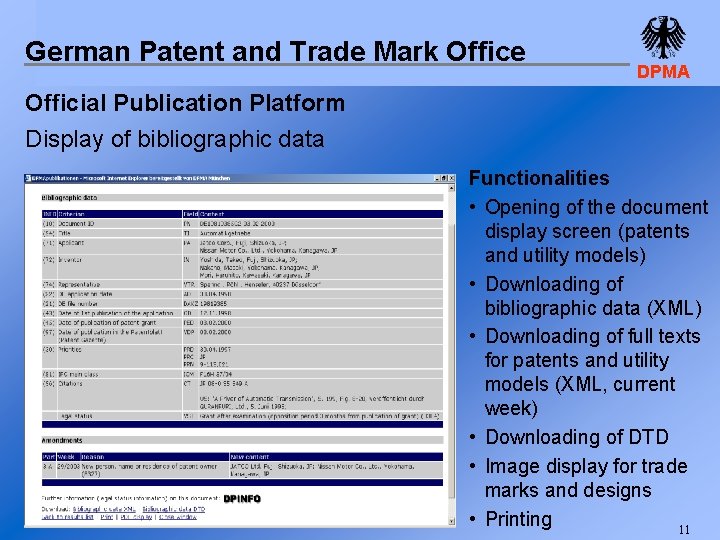 German Patent and Trade Mark Office DPMA Official Publication Platform Display of bibliographic data