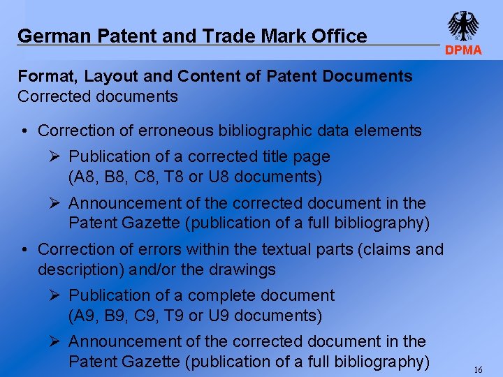 German Patent and Trade Mark Office DPMA Format, Layout and Content of Patent Documents