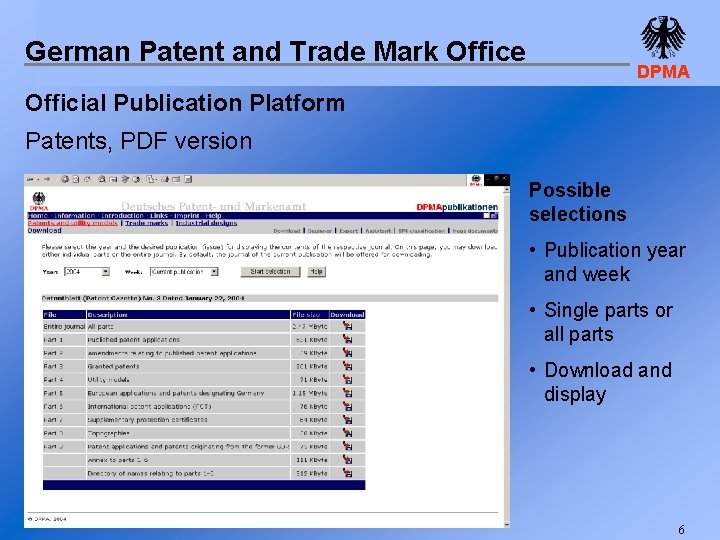 German Patent and Trade Mark Office DPMA Official Publication Platform Patents, PDF version Possible