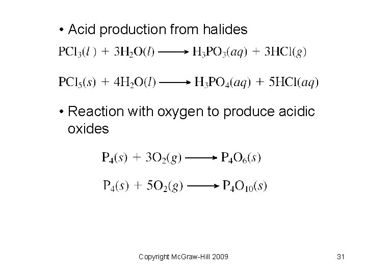 • Acid production from halides • Reaction with oxygen to produce acidic oxides • Acid production from halides • Reaction with oxygen to produce acidic oxides