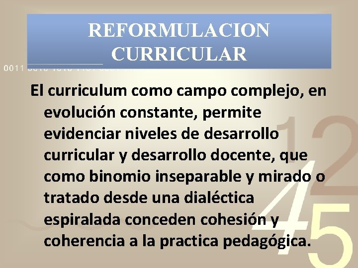 REFORMULACION CURRICULAR El curriculum como campo complejo, en evolución constante, permite evidenciar niveles de