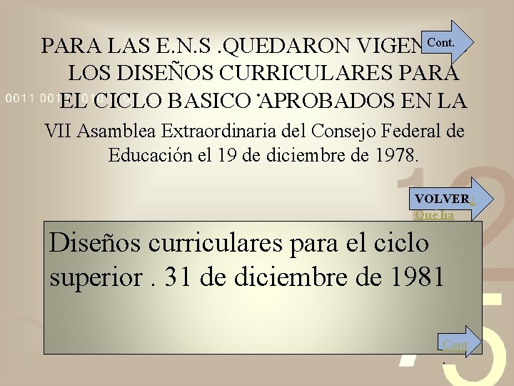 Cont. PARA LAS E. N. S. QUEDARON VIGENTES LOS DISEÑOS CURRICULARES PARA. EL CICLO