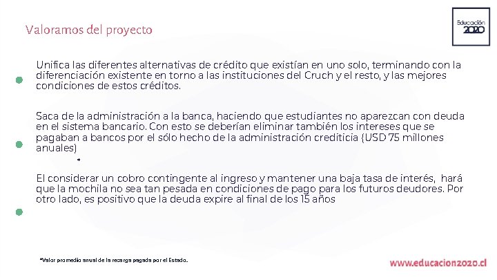 Valoramos del proyecto Unifica las diferentes alternativas de crédito que existían en uno solo,