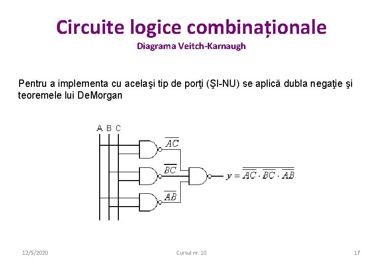 Circuite logice combinaționale Diagrama Veitch-Karnaugh Pentru a implementa cu acelaşi tip de porţi (ŞI-NU) Circuite logice combinaționale Diagrama Veitch-Karnaugh Pentru a implementa cu acelaşi tip de porţi (ŞI-NU)