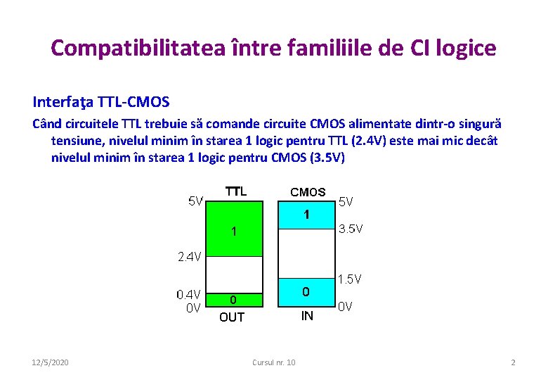 Compatibilitatea între familiile de CI logice Interfaţa TTL-CMOS Când circuitele TTL trebuie să comande Compatibilitatea între familiile de CI logice Interfaţa TTL-CMOS Când circuitele TTL trebuie să comande