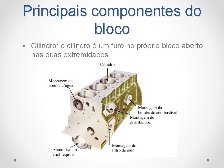 Principais componentes do bloco • Cilindro: o cilindro é um furo no próprio bloco