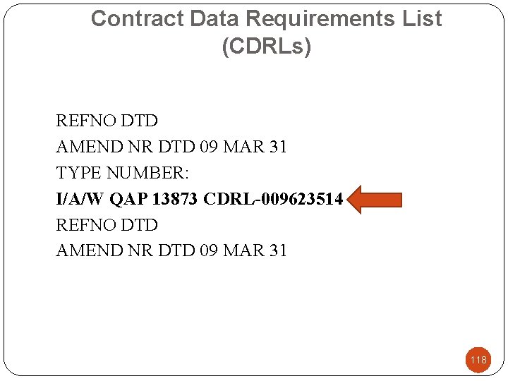 Contract Data Requirements List (CDRLs) REFNO DTD AMEND NR DTD 09 MAR 31 TYPE