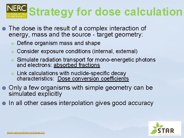 Strategy for dose calculation ¥ The dose is the result of a complex interaction Strategy for dose calculation ¥ The dose is the result of a complex interaction