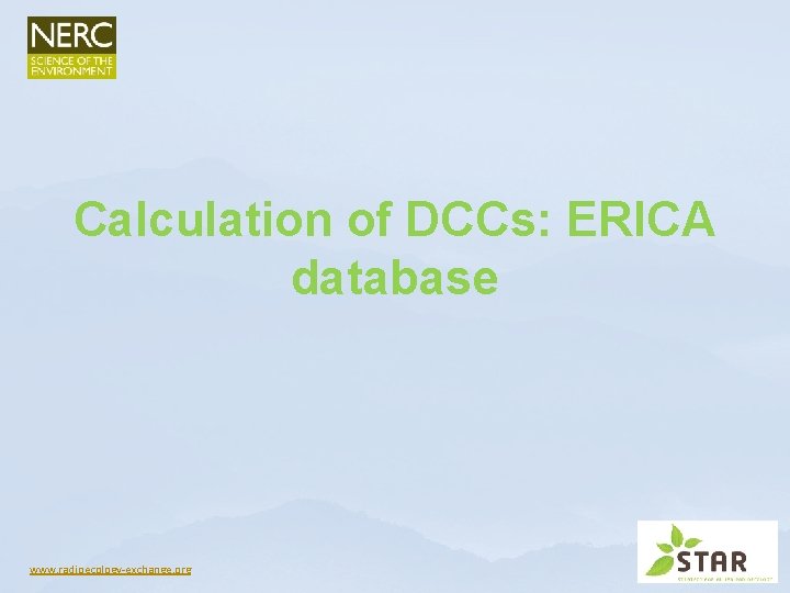 Calculation of DCCs: ERICA database www. radioecology-exchange. org Calculation of DCCs: ERICA database www. radioecology-exchange. org