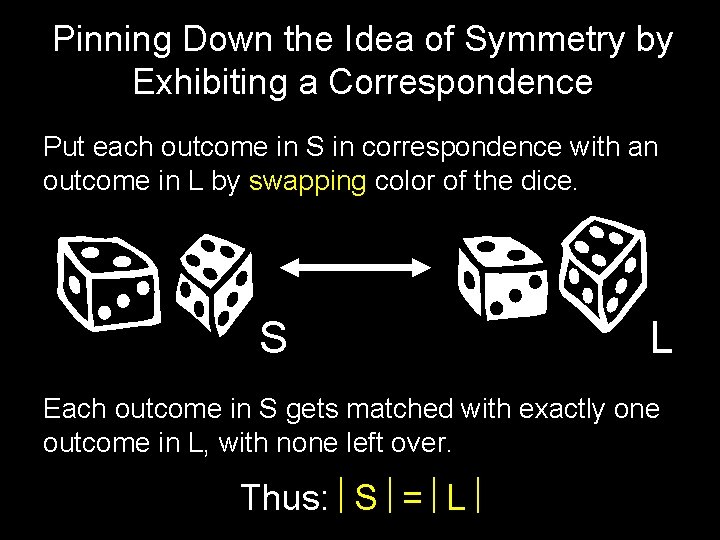 Pinning Down the Idea of Symmetry by Exhibiting a Correspondence Put each outcome in