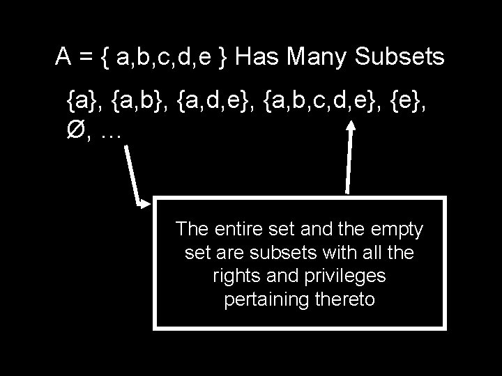 A = { a, b, c, d, e } Has Many Subsets {a}, {a,