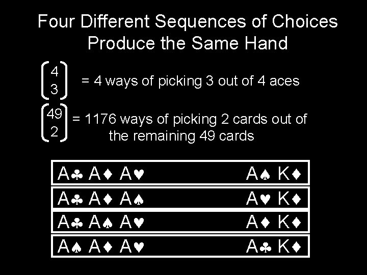 Four Different Sequences of Choices Produce the Same Hand 4 3 = 4 ways