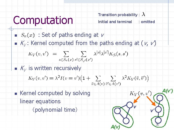 Computation Transition probability : Initial and terminal : omitted n : Set of paths Computation Transition probability : Initial and terminal : omitted n : Set of paths