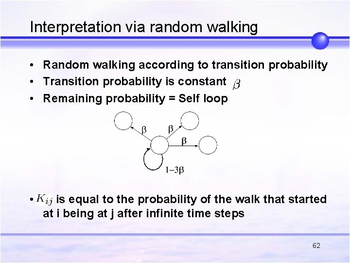 Interpretation via random walking • Random walking according to transition probability • Transition probability Interpretation via random walking • Random walking according to transition probability • Transition probability